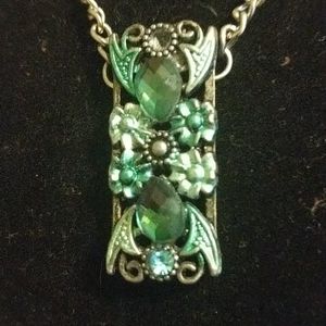Green Enameled metal piece with Green Crystals